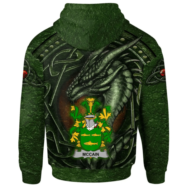 Ireland Hoodie - McCain or O'Kane Irish Family Crest Hoodie - Celtic Green Dragon - Image 2