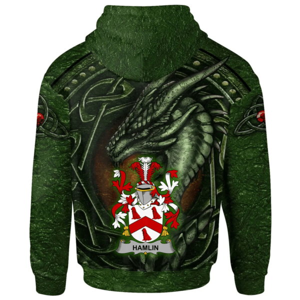 Ireland Hoodie - Hamlin or O'Hamlin Irish Family Crest Hoodie - Celtic Green Dragon - Image 2