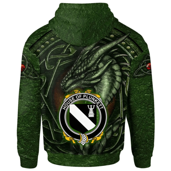 Ireland Hoodie - House of PLUNKETT Irish Family Crest Hoodie - Celtic Green Dragon - Image 2