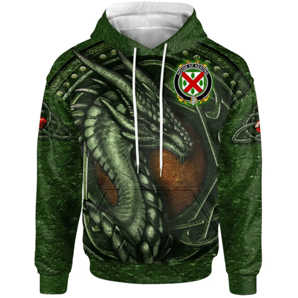 Ireland Hoodie - House of KEATING Irish Family Crest Hoodie - Celtic Green Dragon