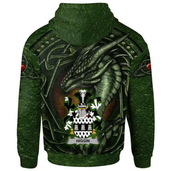 Ireland Hoodie - Higgin or O'Higgin Irish Family Crest Hoodie - Celtic Green Dragon - Image 2