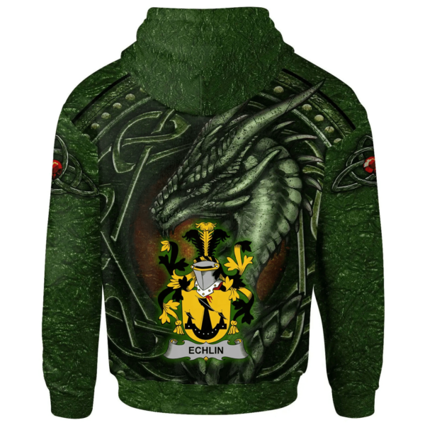 Ireland Hoodie - Echlin Irish Family Crest Hoodie - Celtic Green Dragon - Image 2