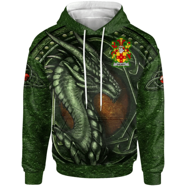 Ireland Hoodie - Galwey Irish Family Crest Hoodie - Celtic Green Dragon