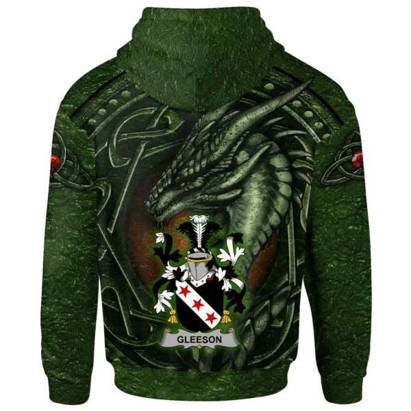 Ireland Hoodie - Gleeson or O'Glissane Irish Family Crest Hoodie - Celtic Green Dragon - Image 2