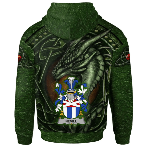 Ireland Hoodie - Nevill or Neville Irish Family Crest Hoodie - Celtic Green Dragon - Image 2