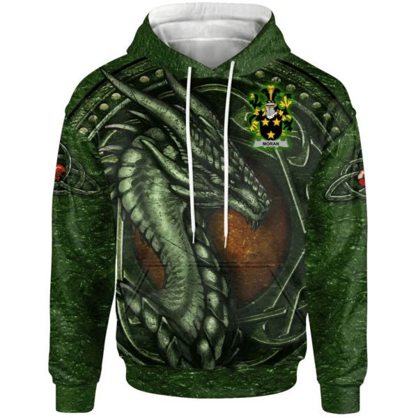 Ireland Hoodie - Moran or O'Moran Irish Family Crest Hoodie - Celtic Green Dragon