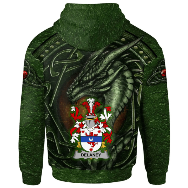 Ireland Hoodie - Delaney or O'Delany Irish Family Crest Hoodie - Celtic Green Dragon - Image 2