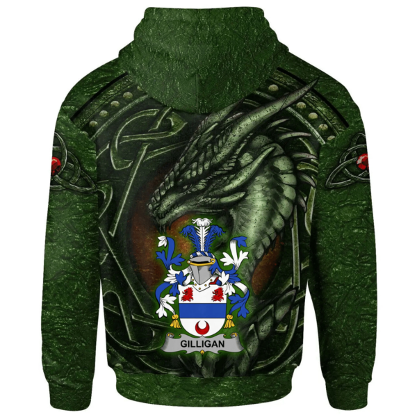 Ireland Hoodie - Gilligan or McGilligan Irish Family Crest Hoodie - Celtic Green Dragon - Image 2