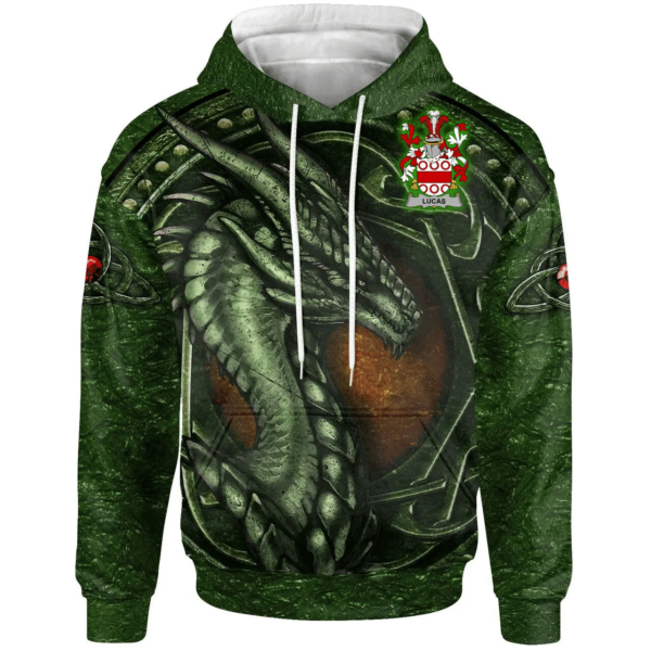 Ireland Hoodie - Lucas or Luke Irish Family Crest Hoodie - Celtic Green Dragon