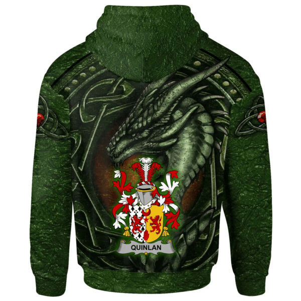 Ireland Hoodie - Quinlan or O'Quinlevan Irish Family Crest Hoodie - Celtic Green Dragon - Image 2