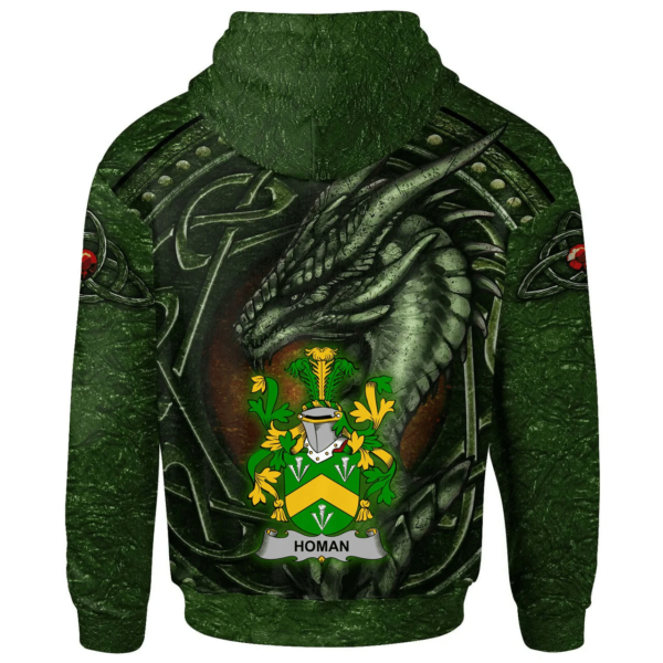 Ireland Hoodie - Homan or Howman Irish Family Crest Hoodie - Celtic Green Dragon - Image 2