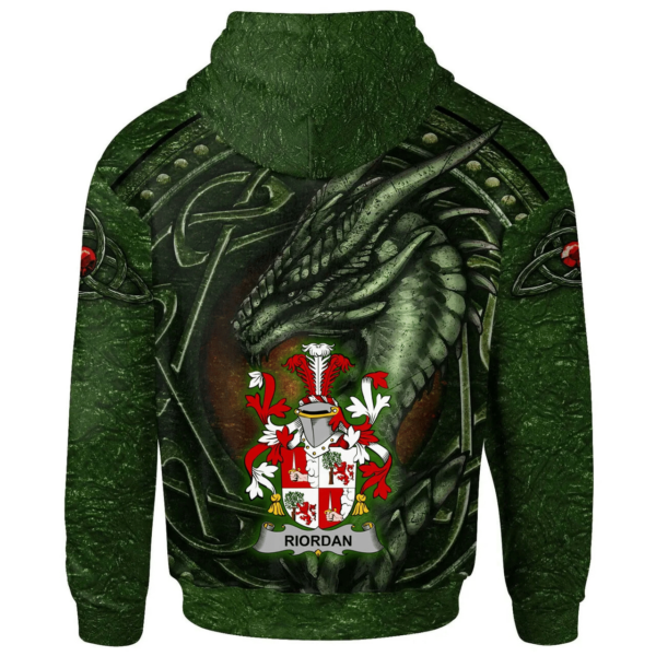 Ireland Hoodie - Riordan or O'Rearden Irish Family Crest Hoodie - Celtic Green Dragon - Image 2