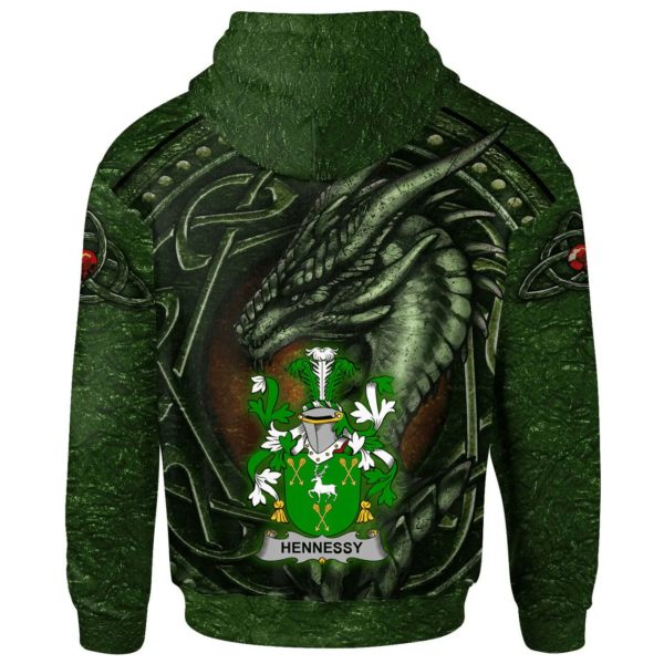 Ireland Hoodie - Hennessy or O'Hennessy Irish Family Crest Hoodie - Celtic Green Dragon - Image 2