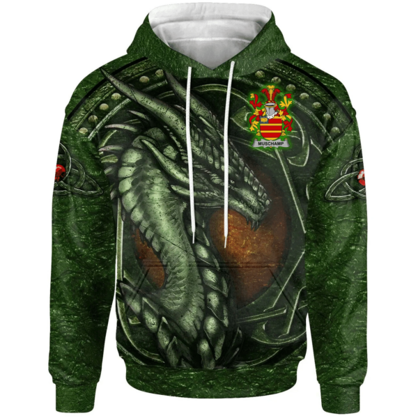 Ireland Hoodie - Muschamp Irish Family Crest Hoodie - Celtic Green Dragon