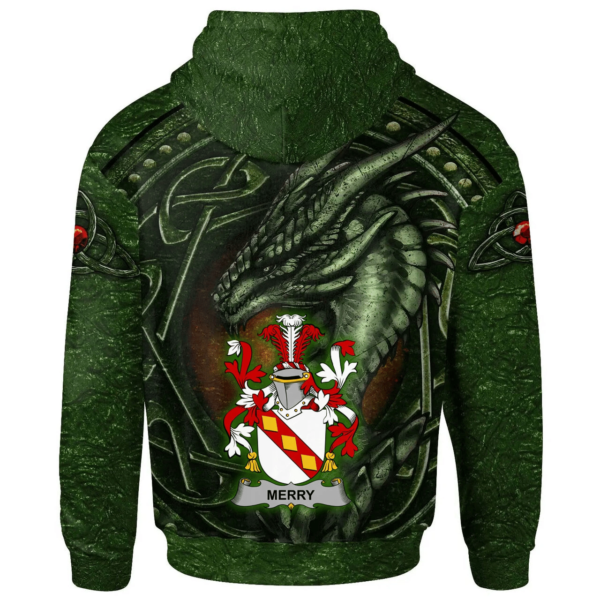 Ireland Hoodie - Merry or O'Merry Irish Family Crest Hoodie - Celtic Green Dragon - Image 2