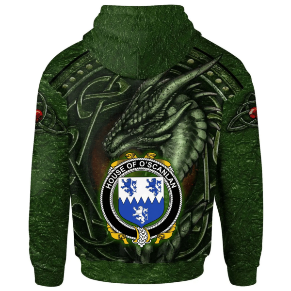 Ireland Hoodie - House of O'SCANLAN (Munster) Irish Family Crest Hoodie - Celtic Green Dragon - Image 2