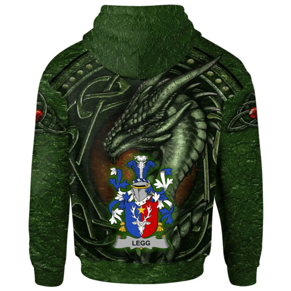 Ireland Hoodie - Legg or Legge Irish Family Crest Hoodie - Celtic Green Dragon - Image 2