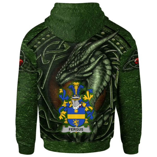 Ireland Hoodie - Fergus or O'Fearghus Irish Family Crest Hoodie - Celtic Green Dragon - Image 2