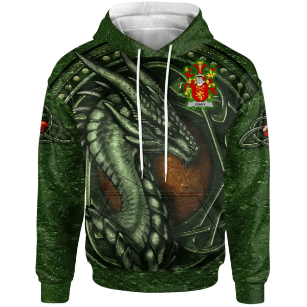 Ireland Hoodie - Leahy or O'Lahy Irish Family Crest Hoodie - Celtic Green Dragon