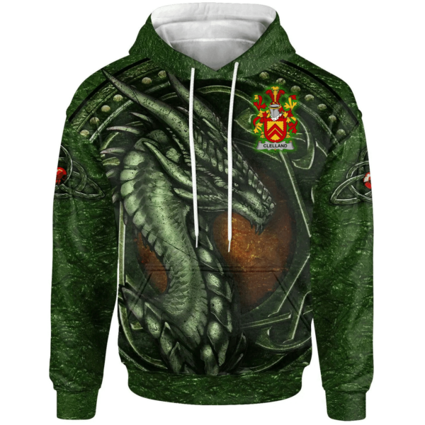 Ireland Hoodie - Clelland or McClelland Irish Family Crest Hoodie - Celtic Green Dragon