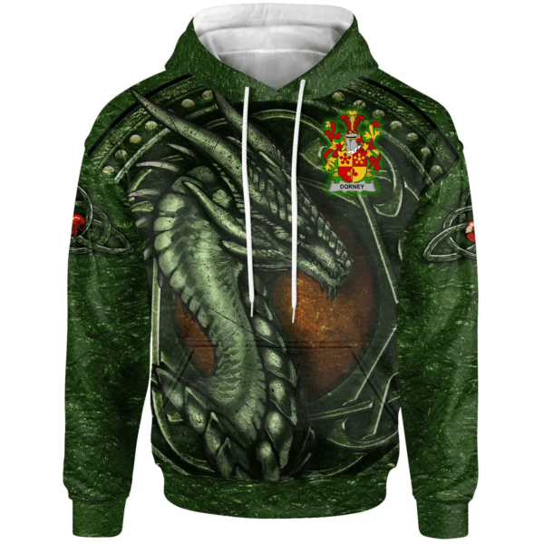 Ireland Hoodie - Dorney or O'Dorney Irish Family Crest Hoodie - Celtic Green Dragon