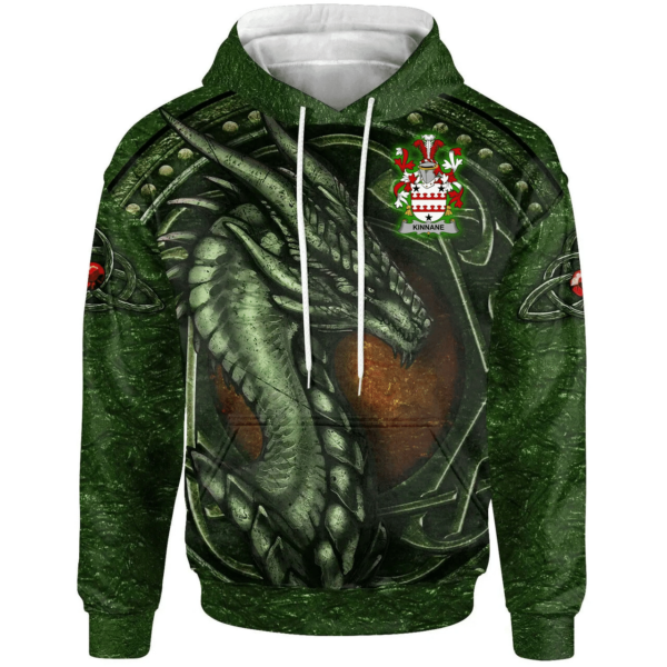 Ireland Hoodie - Kinnane or O'Kinane Irish Family Crest Hoodie - Celtic Green Dragon