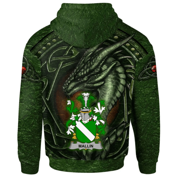 Ireland Hoodie - Mallin or O'Mallan Irish Family Crest Hoodie - Celtic Green Dragon - Image 2