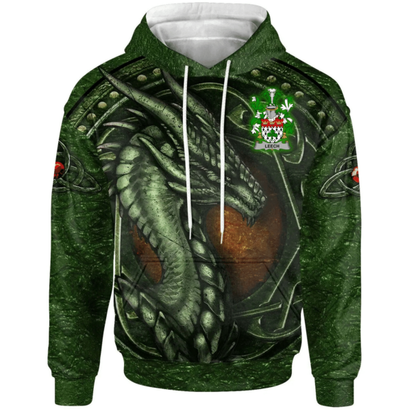 Ireland Hoodie - Leech Irish Family Crest Hoodie - Celtic Green Dragon