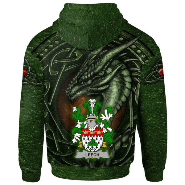 Ireland Hoodie - Leech Irish Family Crest Hoodie - Celtic Green Dragon - Image 2