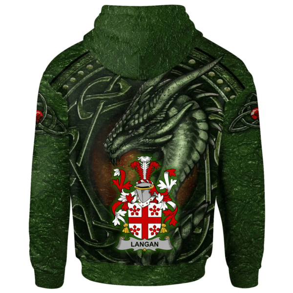 Ireland Hoodie - Langan or O'Longan Irish Family Crest Hoodie - Celtic Green Dragon - Image 2