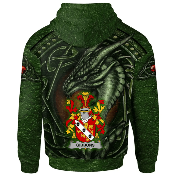 Ireland Hoodie - Gibbons or McGibbons Irish Family Crest Hoodie - Celtic Green Dragon - Image 2