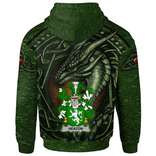 Ireland Hoodie - Heaton Irish Family Crest Hoodie - Celtic Green Dragon - Image 2