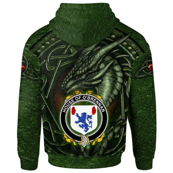 Ireland Hoodie - House of O'BRENNAN (Connacht) Irish Family Crest Hoodie - Celtic Green Dragon - Image 2