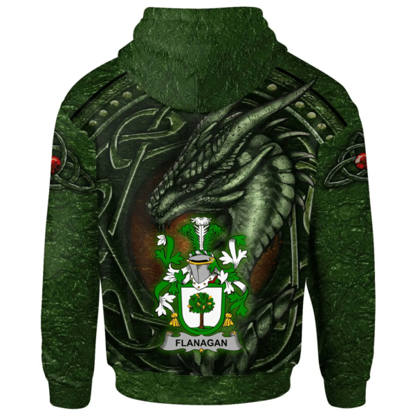 Ireland Hoodie - Flanagan or O'Flanagan Irish Family Crest Hoodie - Celtic Green Dragon - Image 2