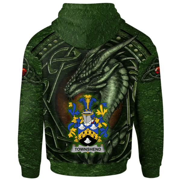 Ireland Hoodie - Townshend or Townsend Irish Family Crest Hoodie - Celtic Green Dragon - Image 2