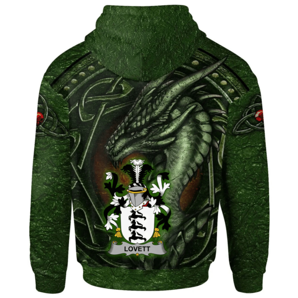 Ireland Hoodie - Lovett Irish Family Crest Hoodie - Celtic Green Dragon - Image 2