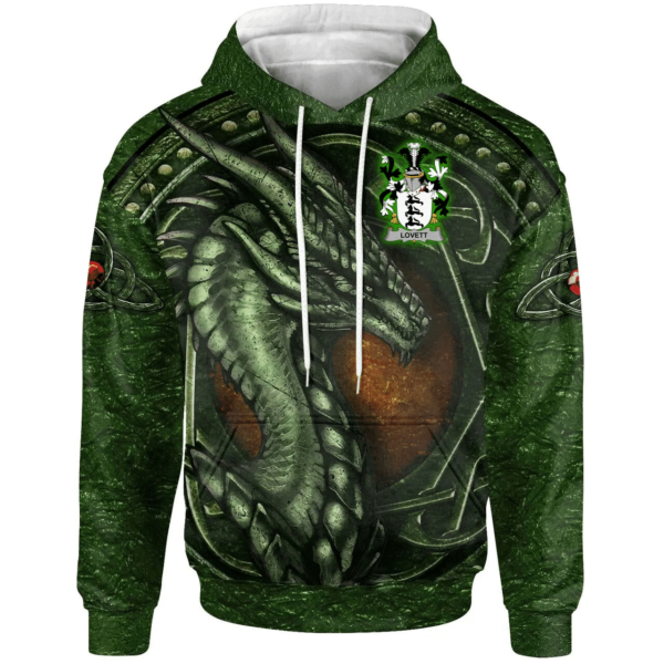 Ireland Hoodie - Lovett Irish Family Crest Hoodie - Celtic Green Dragon