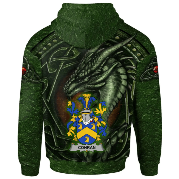 Ireland Hoodie - Conran or O'Condron Irish Family Crest Hoodie - Celtic Green Dragon - Image 2