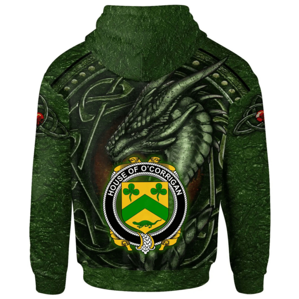 Ireland Hoodie - House of O'CORRIGAN Irish Family Crest Hoodie - Celtic Green Dragon - Image 2