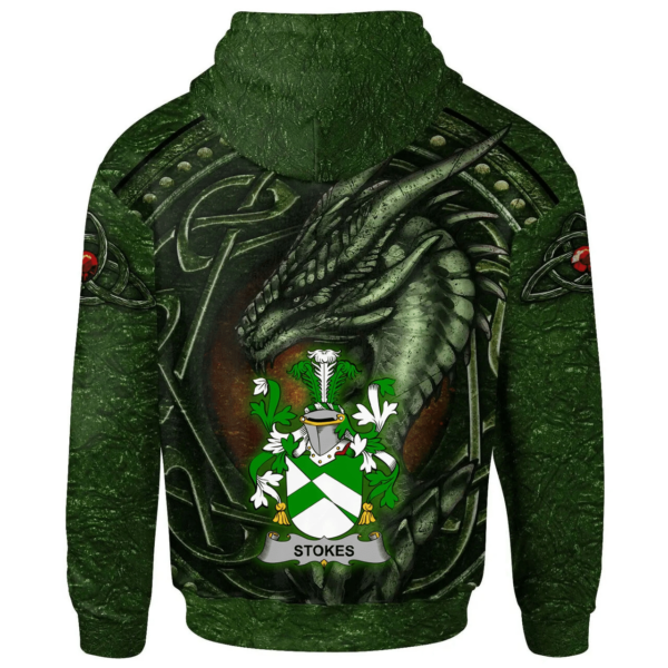 Ireland Hoodie - Stokes Irish Family Crest Hoodie - Celtic Green Dragon - Image 2