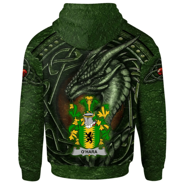 Ireland Hoodie - Hara or O'Hara Irish Family Crest Hoodie - Celtic Green Dragon - Image 2