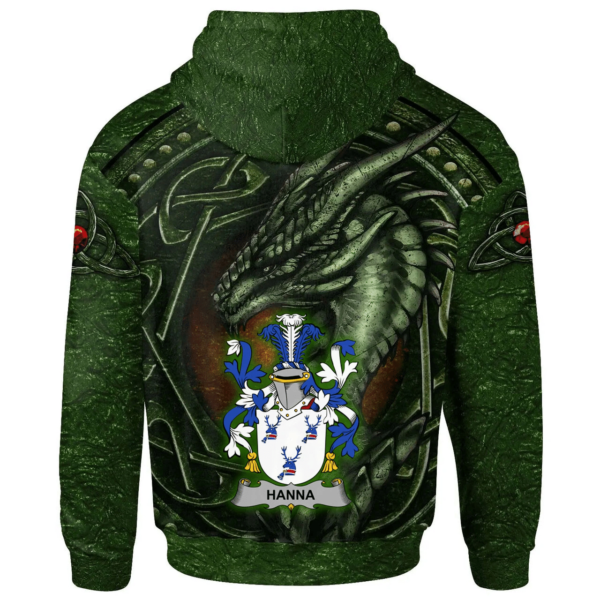 Ireland Hoodie - Hanna or O'Hanna Irish Family Crest Hoodie - Celtic Green Dragon - Image 2