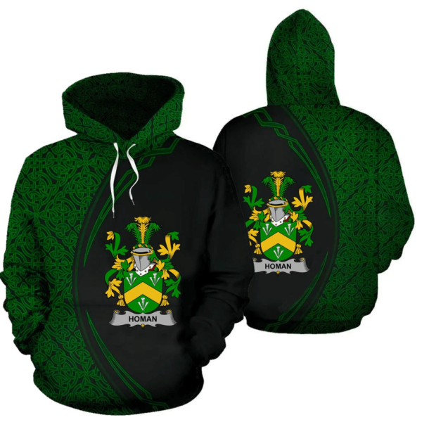 Ireland Hoodie - Homan or Howman Irish Family Crest Hoodie - Celtic Circle Style