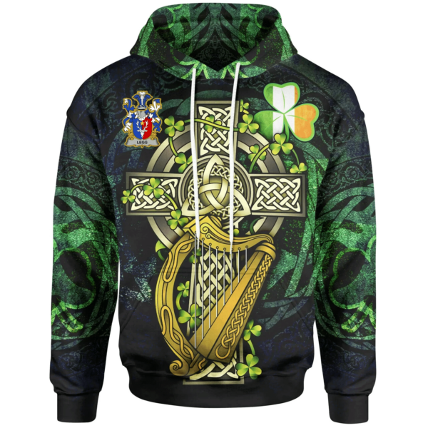 Ireland Hoodie - Legg or Legge Ireland with Celtic Cross