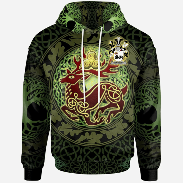 Ireland Hoodie - Kennelly or O'Kineally Irish Family Crest Hoodie - The God of the Forest