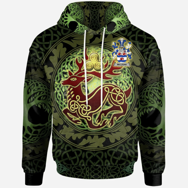 Ireland Hoodie - Milligan Irish Family Crest Hoodie - The God of the Forest