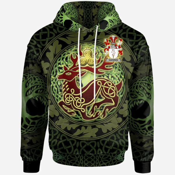 Ireland Hoodie - Davoren or O'Davoren Irish Family Crest Hoodie - The God of the Forest