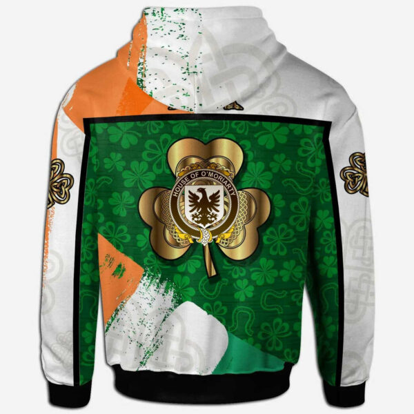 Ireland Hoodie - House of O'MORIARTY Irish Family Crest Hoodie - Irish Shamrock With Celtic Cross - Image 2