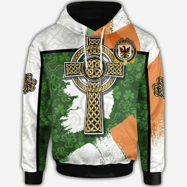 Ireland Hoodie - House of O'MORIARTY Irish Family Crest Hoodie - Irish Shamrock With Celtic Cross