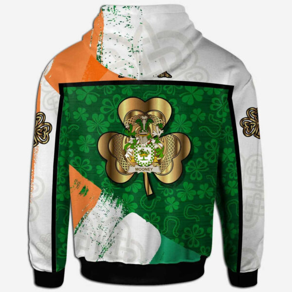 Ireland Hoodie - Mooney or O'Mooney Irish Family Crest Hoodie - Irish Shamrock With Celtic Cross - Image 2